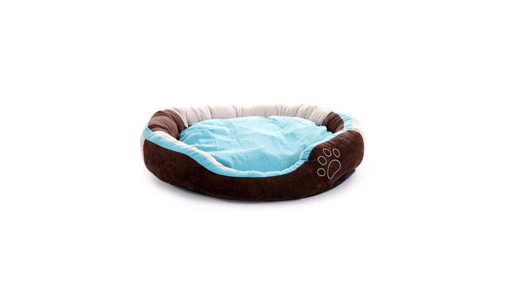 A cushioned pet bed