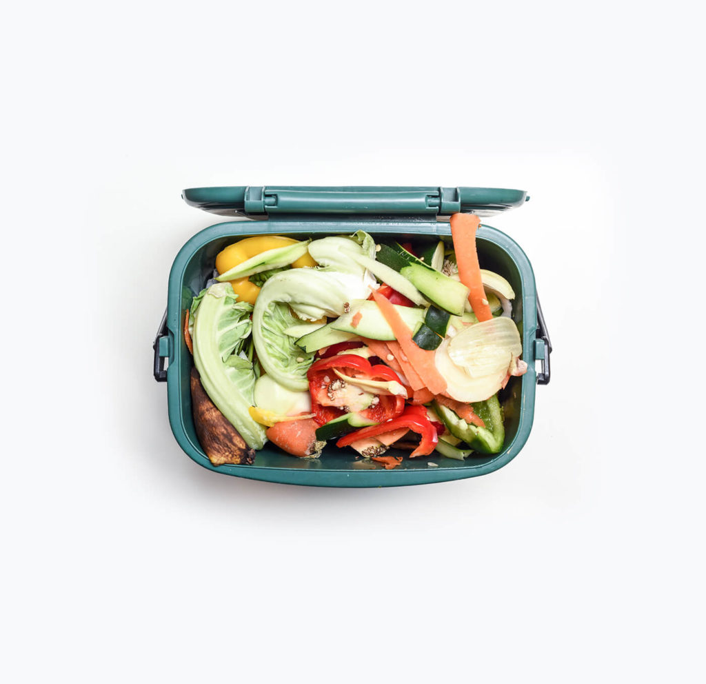 Food waste caddy containing food scraps