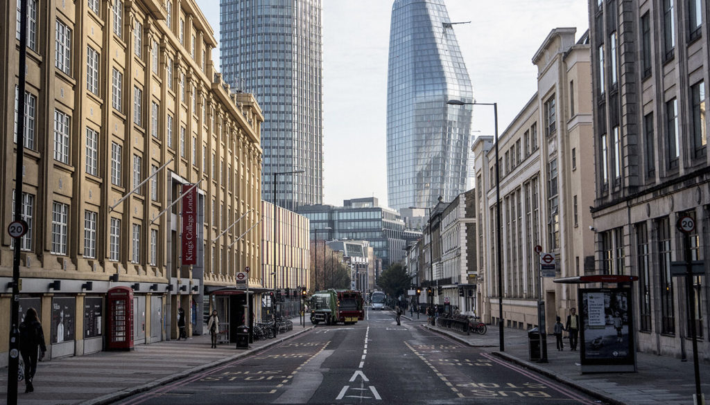 Empty street in London with bin lorry